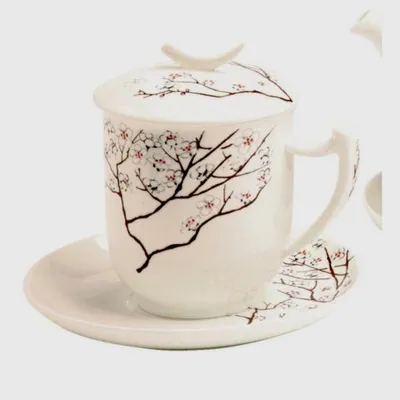 Produktbild von Teetasse mit Teesieb und Deckel WHITE CHERRY 380ml weiß Porzellan TeaLogic