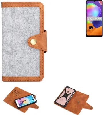Produktbild von K-S-Trade Handyhülle kompatibel mit Samsung Galaxy A31 Schutzhülle Filz-Hülle Kunst-Leder hellgrau braun (1x)