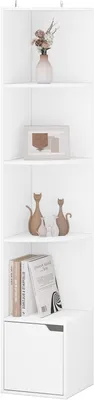 Obrázok produktu pre Rohová polica, 5 úrovní, 29,5 x 158 x 29,5 cm, s dvierkami, biela
