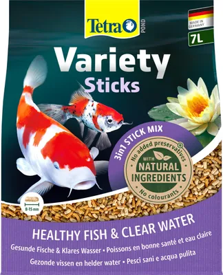 Productafbeelding van Tetra Pond Variety Sticks - Voermengsel voor vijvervissen, bestaande uit drie verschillende soorten sticks, voor de gezondheid, kleurintensiteit en vitaliteit van alle vissen in de vijver, 7 liter zak