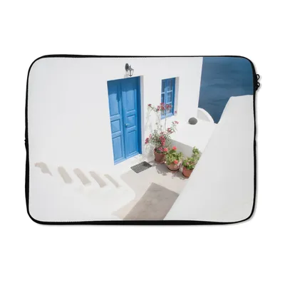 Produktbild von MuchoWow® Laptop Hülle 13 Zoll Architektur - Blau - Weiß - Tür Laptoptasche - Laptophülle - Sleeve - Rundumschutz