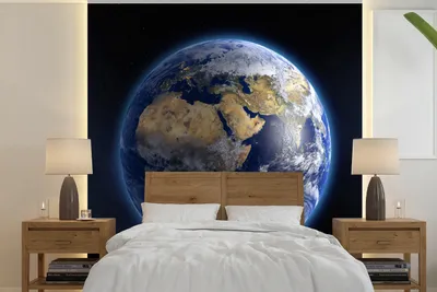 Produktbild von MuchoWow® Fototapete für Wohnzimmer oder Schlafzimmer Wandtapete Vinyl Motivtapete Erde - Weltraum - Planeten - 280x280 cm - Hintergrundbild