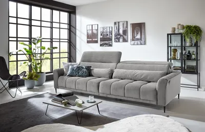 Produktbild von Big-Sofa >Wolve< 2x elektr. Sitzverstellung, Cord silbergrau - 280x108x118cm (BxHxT)