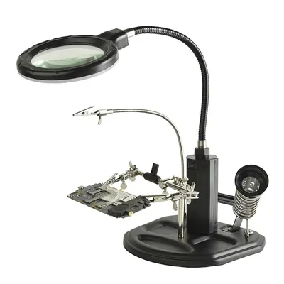 Produktbild von LED Tisch-Lupenlampe mit 16 LEDs | 2-in-1 Vergrößerungsglas mit Krokodilklemme für Elektronik, Löten, Handwerk