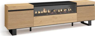 Image de COZY Meuble TV, Banc Télé, 200x35x57cm, Pour les TV jusqu'à 80", Cheminée électrique, Chêne