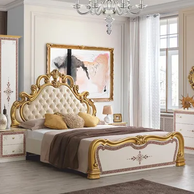 Produktbild von Casa Padrino Luxus Barock Doppelbett Creme / Weiß / Braun / Gold - Barockstil Schlafzimmer Möbel
