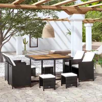 Immagine prodotto di Maison Exclusive - Set da giardino completo di 9 pezzi, realizzato in rattan sintetico e legno di acacia, colore nero