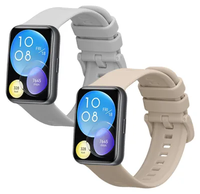 Produktbild von kwmobile 2x Uhrenarmband für Huawei Watch Fit 2 Armband - Fitnesstracker Band Set aus TPU Silikon - Ersatzarmband Smartwatch - Hellblau Beige