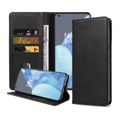 Produktbild von Smartphonica Handytasche geeignet für OnePlus 9 Pro Kunstlederhülle mit Magnetverschluss und Kartenhalter Buchhülle mit Klappe - Schwarz
