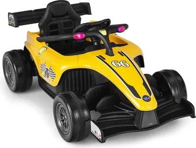 Immagine prodotto di Auto per bambini COSTWAY 12V, auto da corsa elettrica con telecomando, sospensioni a molla, sistema di avviamento morbido, musica, luce, auto elettrica per bambini di 3-7 anni, 2-5 km/h (giallo)