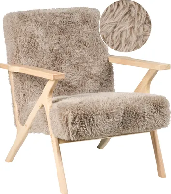 Obrázek produktu pro BELIANI Křeslo taupe Umělá kožešina s dřevěným rámem a područkami retro design obývací pokoj