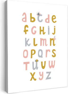 Produktbild von MuchoWow® - Leinwandbilder - Pädagogisch - Das Alphabet lernen - Mädchen - Buchstaben, Wandbild, Wanddeko Bilder Wohnzimmer, 60x80 cm