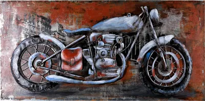 Image de Tableau métallique Moto 3D 140x70cm tableau mural unique en relief image moto artisanale