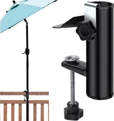 Immagine prodotto di Morsetto per ombrellone Supporto per ombrellone Ringhiera del balcone Portaombrelli Metallo Durevole Salvaspazio Facile installazione per patio Giardino Campeggio