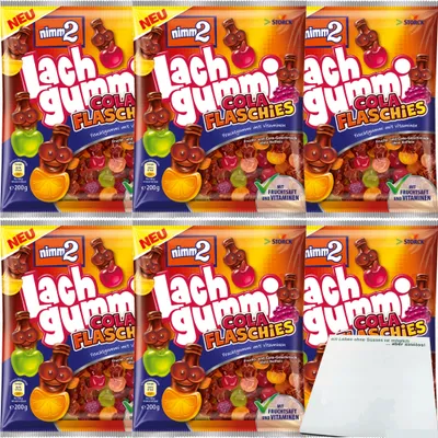 Produktbild von nimm2 Lachgummi Cola Flaschies 6er Pack (6x200g Beutel) + usy Block