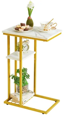 C-Beistelltisch 2 Ebenen 40x26x61,5 cm Marmor Weiß/Gold