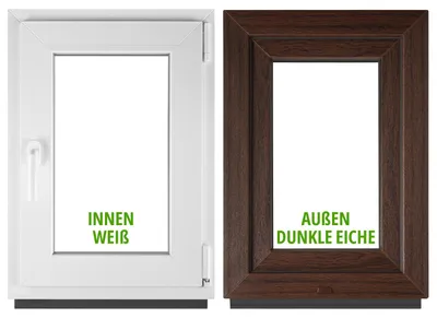 Productafbeelding van BAU PLAZA Kelderraam, breedte x hoogte 50 x 95 cm, DIN rechts, buitenkant donker eikenhout, binnenkant wit – draaikipraam – dubbel glas, 32 mm – PVC kunststofraam