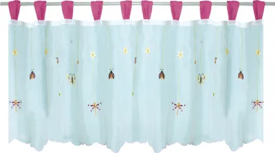Zdjęcie produktu dla Zasłona do kuchni z motylkami, różowa, ok. 150 x 45 cm – przezroczysta zasłona z woalu z pętelkami, poliester, osłona zapewniająca prywatność do okien kuchennych