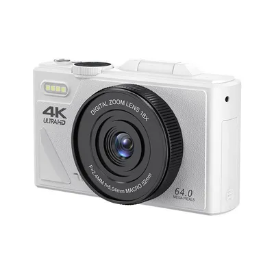 Image de AIORBER Appareil photo numérique de poche 64MP, UHD 4K, écran rabattable 3", zoom 18x, autofocus, caméra vlogging, webcam, blanc