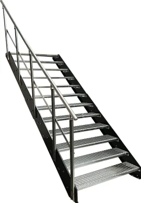 Immagine prodotto di Scala a pioli in acciaio Gradini a griglia 12 gradini Ringhiera a sinistra - Pioli zincati e verniciati a polvere color antracite - (L x A x P) 80 x 228 x 234 cm