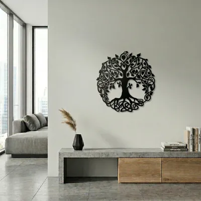 Produktbild von Metall-Baum des Lebens Wandkunst Zen Familie Baum hängen Home Office Dekor Geschenk (Schwarz, 30 cm)