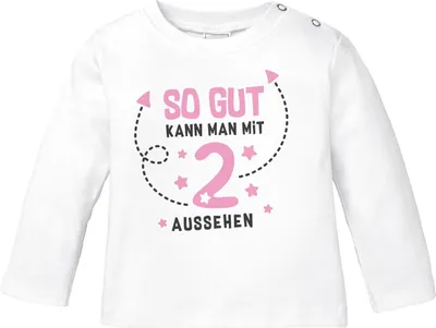 Produktbild von Baby Langarmshirt erster Geburtstag Spruch so gut kann man mit 1 bzw 2 aussehen Babyshirt Shirt MoonWorks® 2 weiß-rosa 80/86 (10-15 Monate)