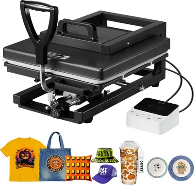 Image de VEVOR Presse à transfert 38 x 38 cm 5 en 1 multifonction, chauffage rapide & uniforme, machine de pressage à chaud presse à sublimation presse à chaleur pour T-shirts/tasses/gobelets/capsules/assiettes, noir