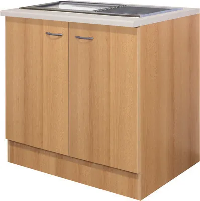 Obrázok produktu pre Kuchynská skrinka s drezom a pracovnou doskou Flex Well Nano ŠxHxV 100 x 60 x 85 cm čelo buk s melaminovým potahem korpus buk