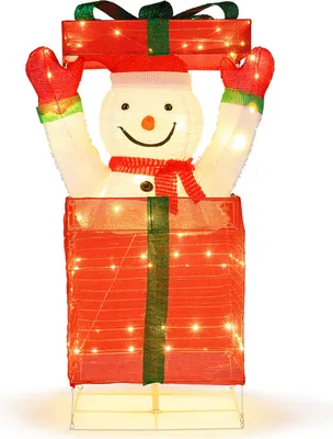 Produktbild von COSTWAY LED Schneemann in Geschenkbox, 115cm beleuchtete Weihnachtsdeko mit 100 warmweißen LEDs, Weihnachtsfigur, Weihnachtsbeleuchtung
