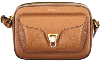 Produktbild von Braune Damen-Tasche mit verstellbarem Gurt & Drehverschluss.