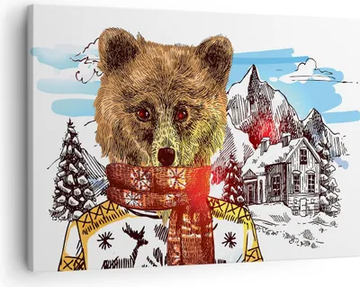 Produktbild von Bild auf Leinwand - Leinwandbild - Bär Berge Kinder Winter - 70x50cm - Wand Bild - Wanddeko - Leinwanddruck - Bilder - Kunstdruck - Wanddekoration - Leinwand bilder - Wandkunst - AA70x50-3205