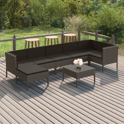 Produktbild von 8-tlg. Garten-Lounge-Set mit Auflagen Poly Rattan Grau , Gartenmöbel-Sets Design 2024