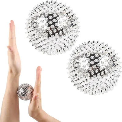 Obrázok produktu pre 2 kusy magnetických akupresúrnych loptičiek Hedgehog Ball Massage Ball Magnetic Spiked Massage Ball - priemer 56 mm - akupresúrny masážny prístroj (strieborná)