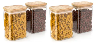 Produktbild von Arendo Vorratsgläser mit Bambusdeckel 4 x 1200 ml, luftdicht mit Silikondichtung, rechteckige Glasbehälter aus Borosilikatglas von -40 bis 400 °C, 4 Stück, transparent