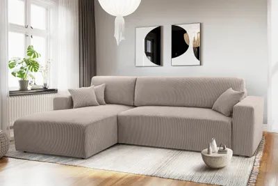 Produktbild von AX LIVING Catea Beige Sofa mit Schlaffunktion – Ecksofa 279cm mit Bettkasten L