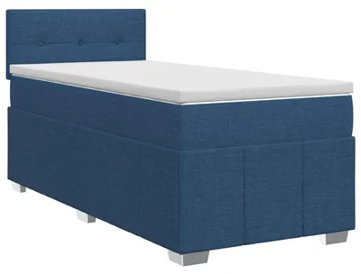 Image de Lit boxspring avec matelas avec tête de lit bleu 90 x 200 cm tissu