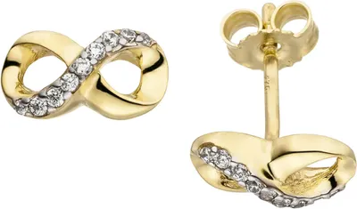 Produktbild von Ohrstecker Ohrringe Unendlichkeit 8 Infinity, weiße Zirkonia 375 Gold Gelbgold