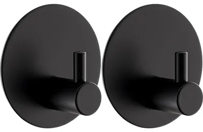 Produktbild von Extra starke selbstklebende Haken, 2 Stück, selbstklebende Haken, kein Bohren erforderlich, mit Klebestreifen, Badezimmerhaken, Edelstahl SUS 304, runde Haken, wasserdicht, Handtuchhaken, Haken für Bad, Toilette, Küche (schwarz)