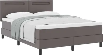 Imagen del producto de Base de cama con somier y colchón, color gris, 160 x 200 cm, tapizada en cuero sintético