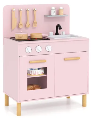 Produktbild von Kinderküche Holz mit Licht und Sound Spielküche mit 10 Zubehör Rosa