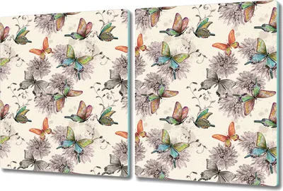 Produktbild von Glas-Herdabdeckplatte Glaskeramikkochfeld-Abdeckung Spritzschutz - 2x 40x52 cm - Schmetterling Blumen