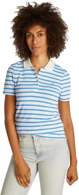 Produktbild von Tommy Hilfiger Damen Poloshirt Kurzarm 1985 Pique Slim Fit, Mehrfarbig (Ecru/Blu