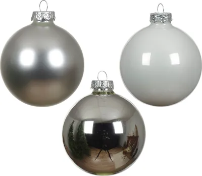 Produktbild von Weihnachtskugeln Glas 8cm 16 Stück - Silber / Weiß Mix