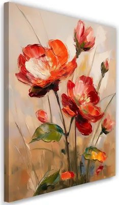 Produktbild von Leinwandbild Mohnblumen Blumen Botanik Gemalte 40x60 Feeby Rot bild für die wand bereit zum aufhängen