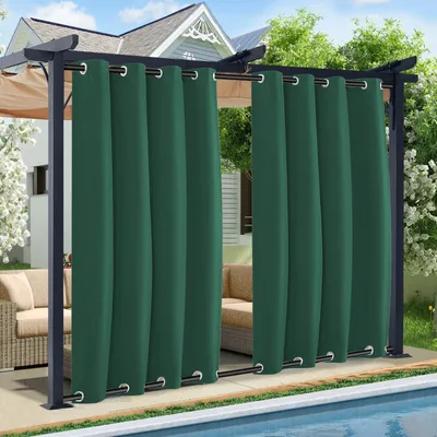 Produktbild von 2 Stück Outdoor Vorhänge Wetterfest Oben und Unten mit Ösen Wasserdicht Gardinen für Garten Terrasse Pavillon Veranda Balkon, Grün, B132XH273cm