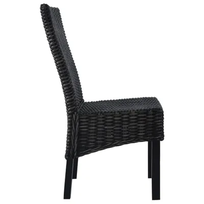Image de vidaXL Chaises de salle à manger 4 pcs noir Kubu rotin et bois de manguier