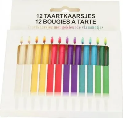 Immagine prodotto di Candele per torte con fiamme colorate 10x2x2cm - 12 pezzi