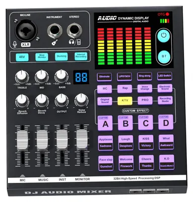 Produktbild von 48-V-Podcast-Mischpult, BT-DJ-Mixer, externe Soundkarte für Musik, Live-Streaming, Studioaufnahmen und Gaming