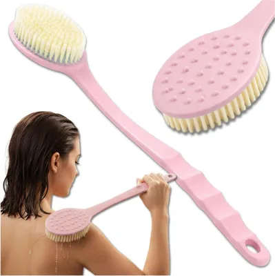 Obrázek produktu pro Kartáč na mytí těla pro masáž zad, peeling, dlouhá rukojeť, růžový