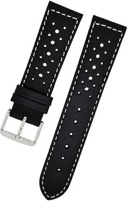 Produktbild von Uhrenarmband Kalbleder Leder schwarz mit weißer Naht 18mm Dornschließe